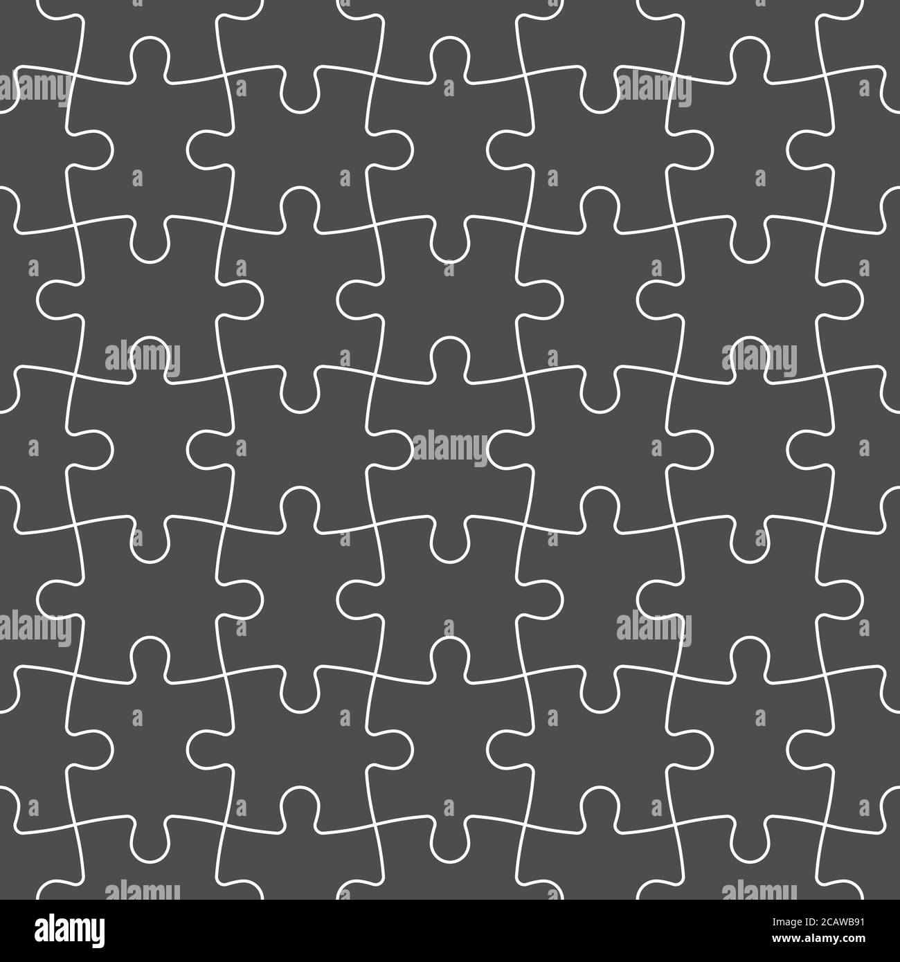 Jigsaw puzzle seamless background. Mosaic of grey puzzle pieces with white outline in linear arrangement. Simple flat vector illustration. Stock Vector