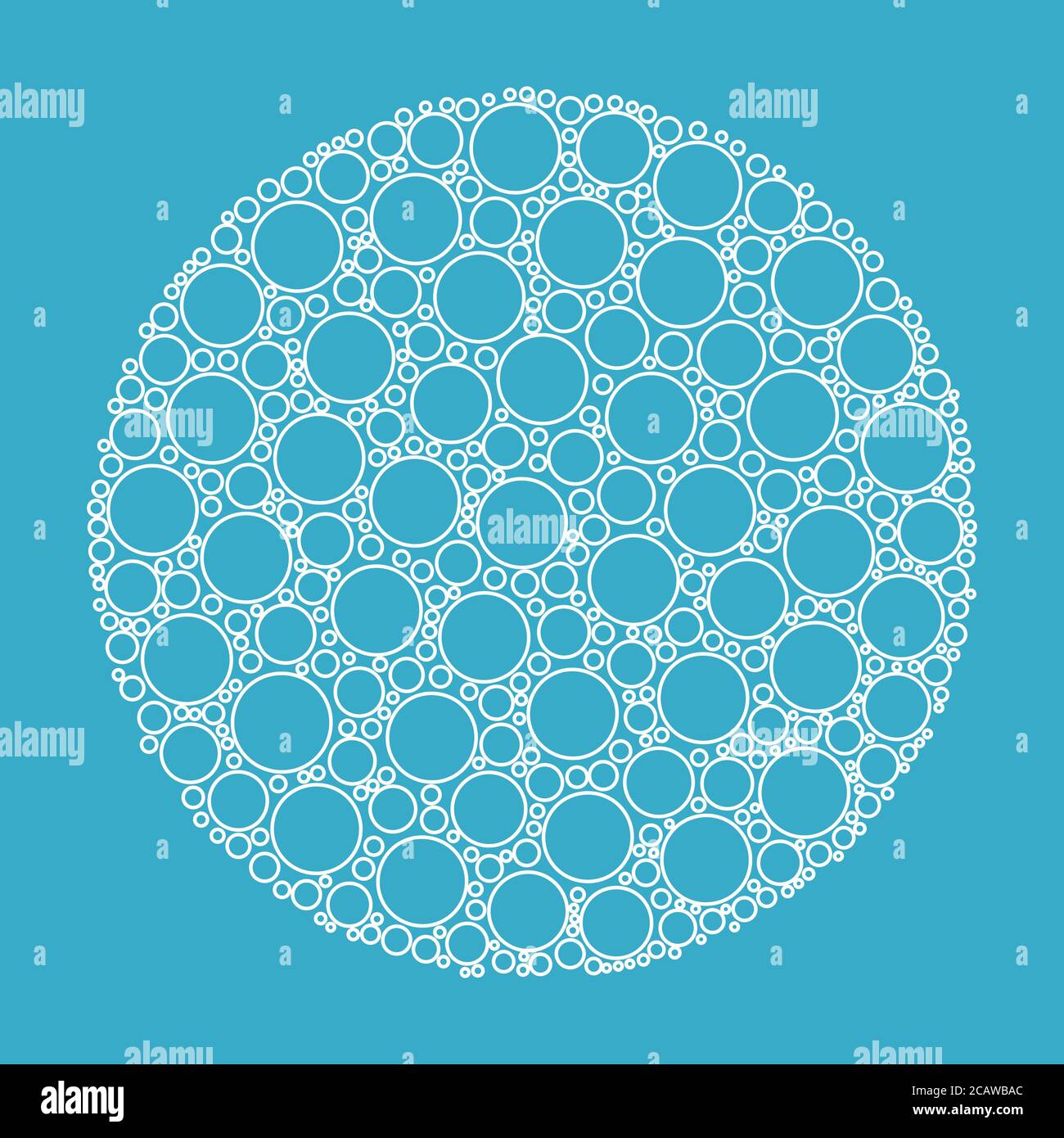 Circle of dots with white outline. Abstract vector illustration on blue background Stock Vector