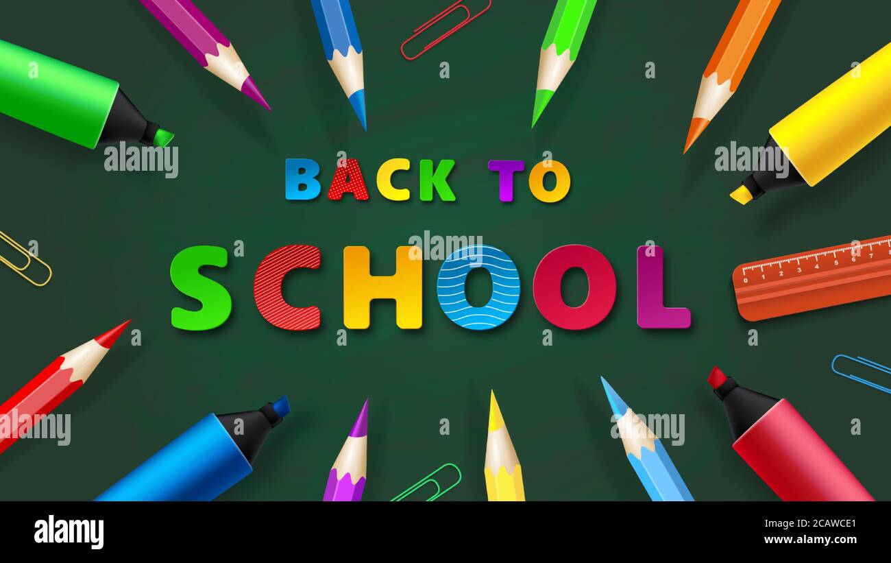 Back to School - Chalkboard with pencils and markers. Vector Stock ...
