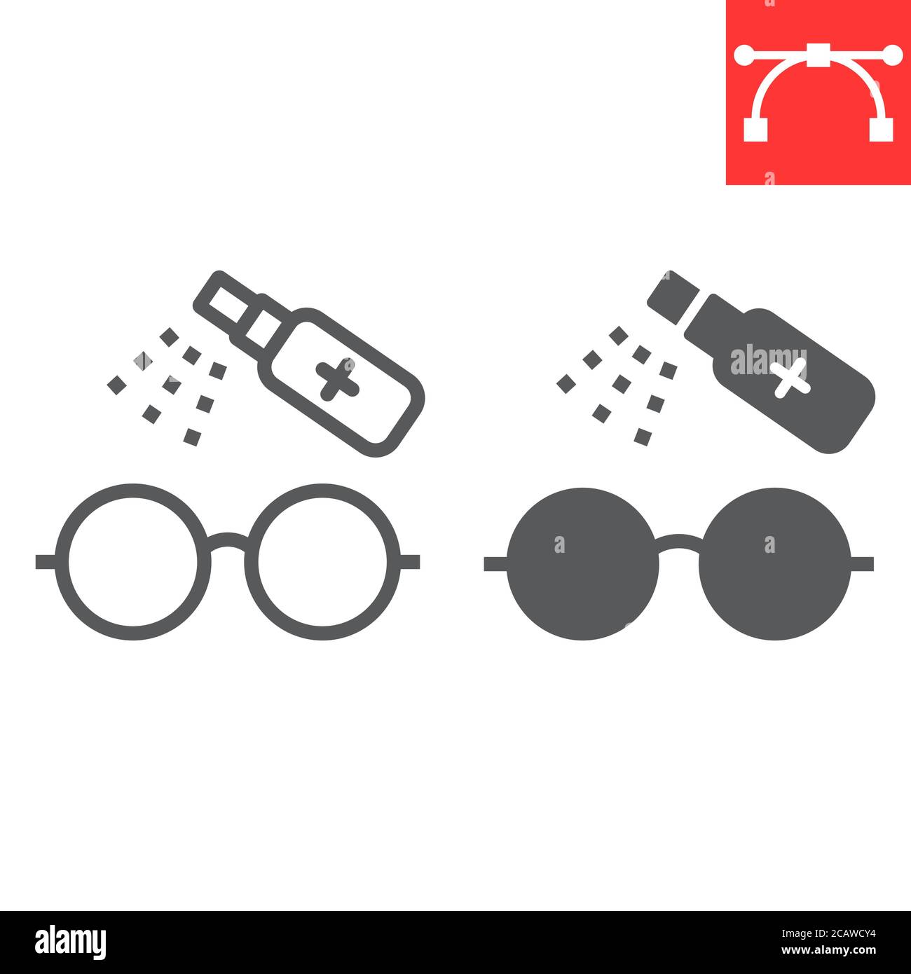 Disinfection eyeglasses line and glyph icon, hygiene and disinfection