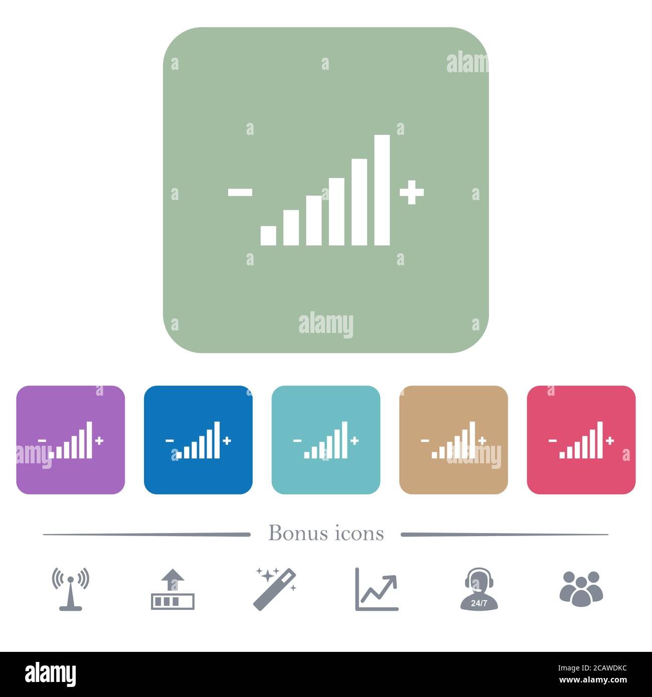 Control element white flat icons on color rounded square backgrounds. 6 ...