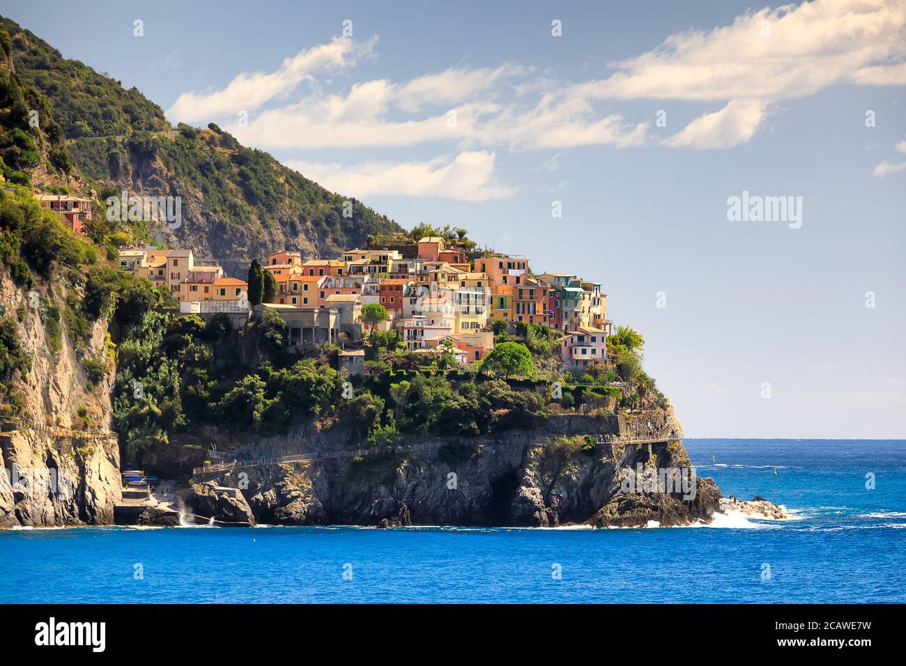 Manarola village in summer. Cinque Terre - a beautiful coastal area on the north of Italy Stock Photo
