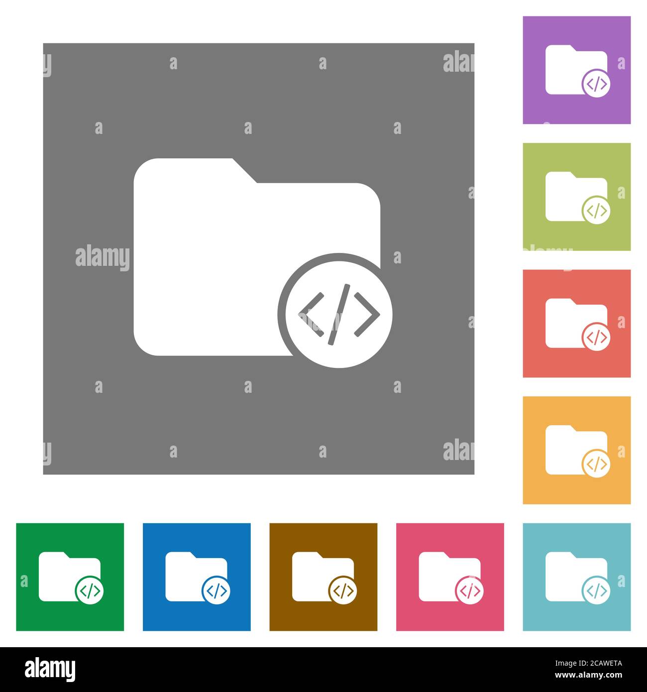 Source code directory flat icons on simple color square backgrounds Stock Vector