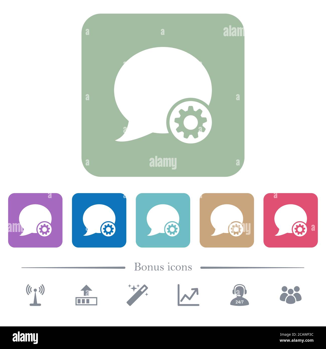Blog comment settings white flat icons on color rounded square ...