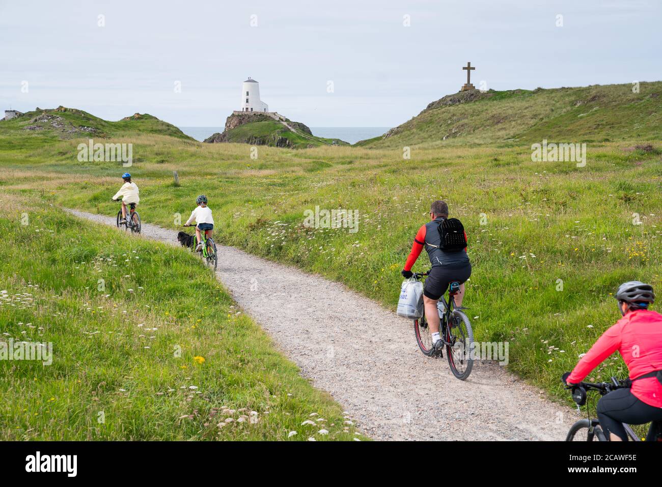 A general view of Twr Mawr lighthouse on Llanddwyn Island on the isle of Anglesey in north Wales. Stock Photo