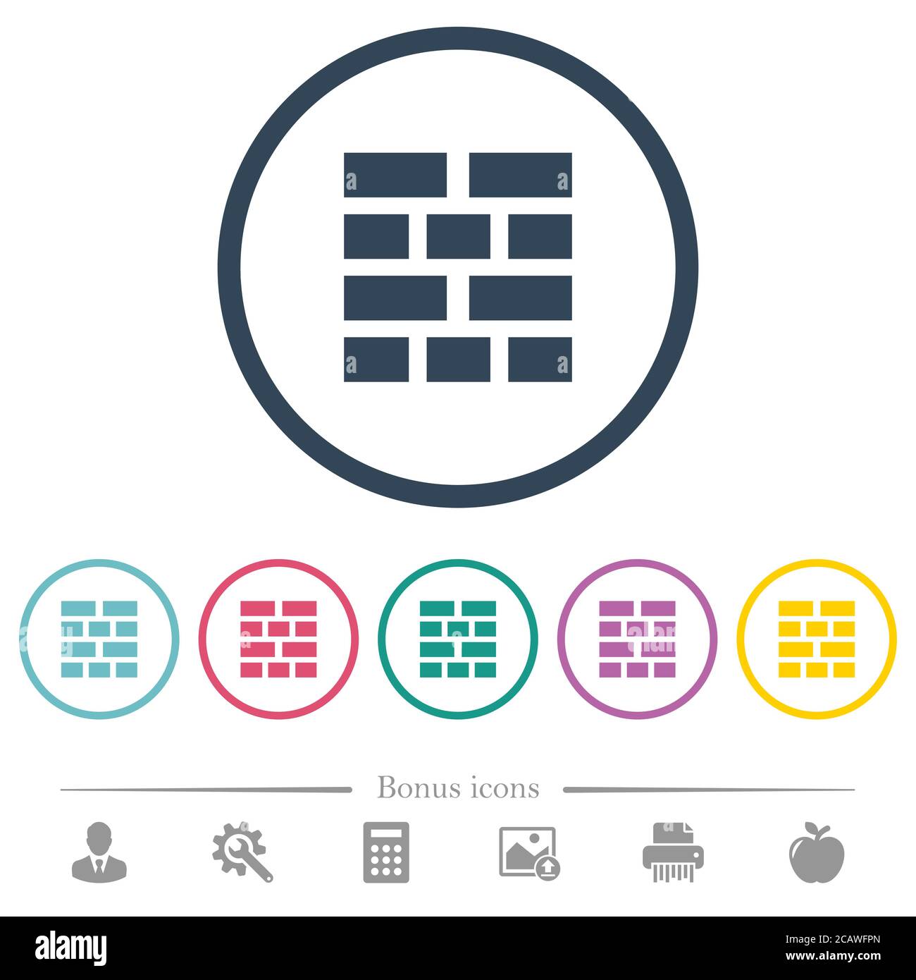 Brick wall flat color icons in round outlines. 6 bonus icons included ...