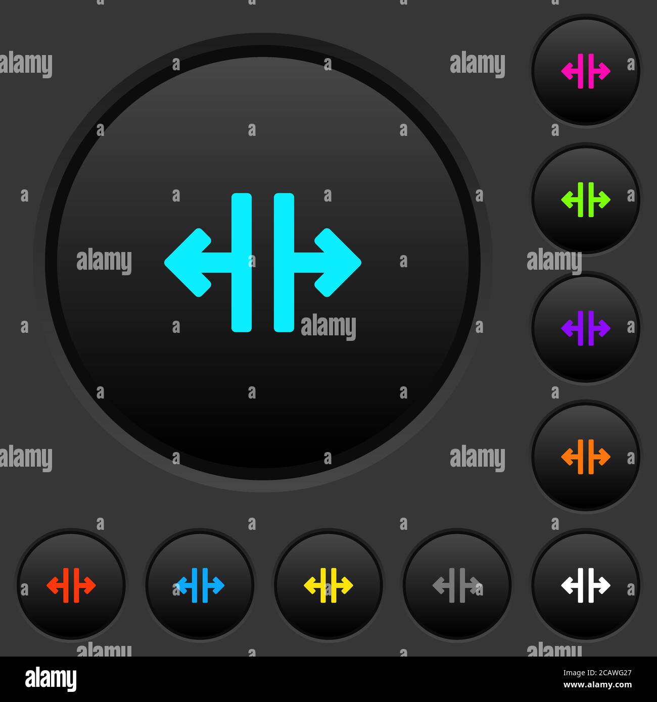 Vertical split tool dark push buttons with vivid color icons on dark ...