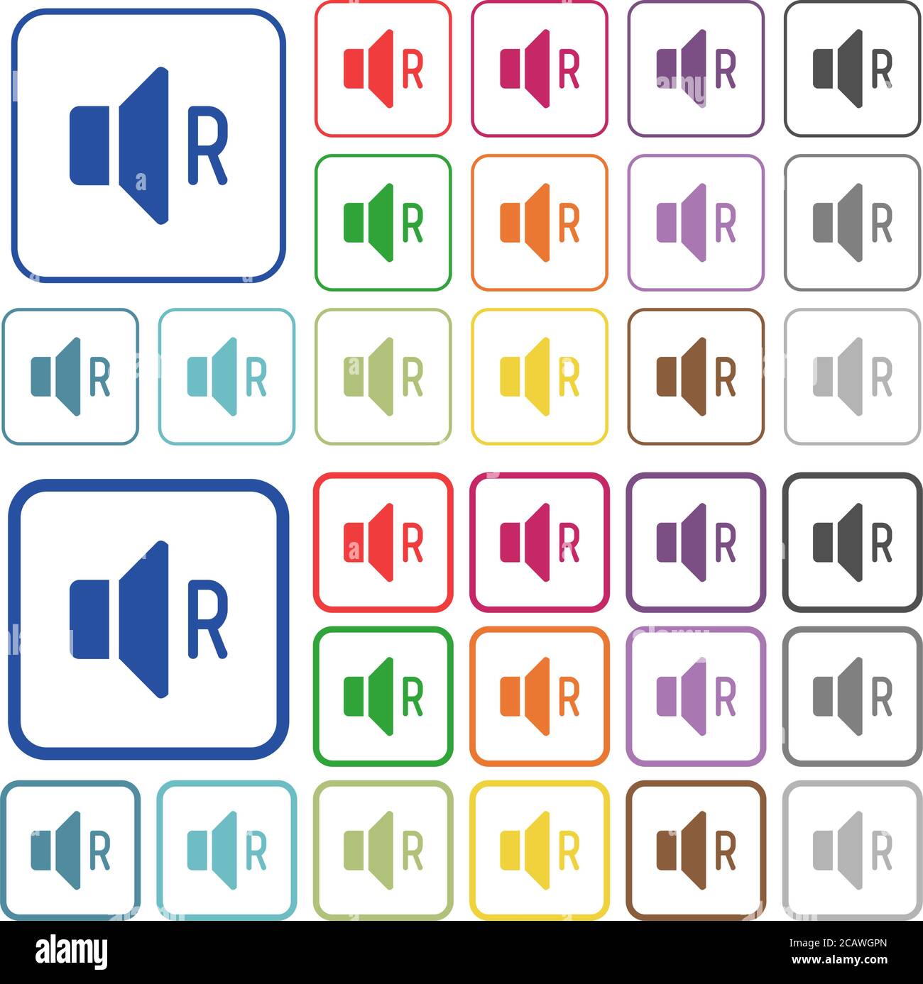 Right audio channel color flat icons in rounded square frames. Thin and ...