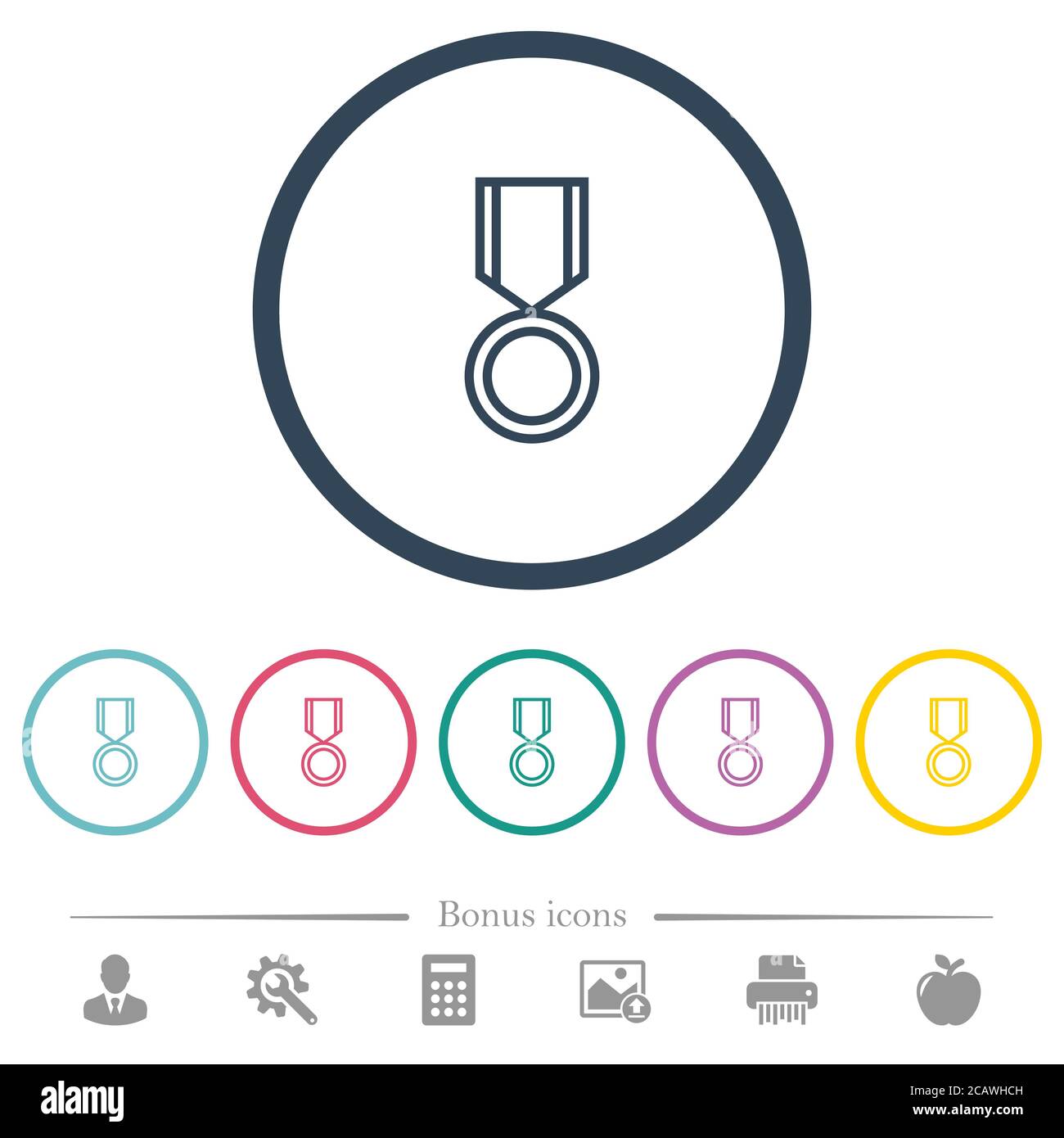 Medal flat color icons in round outlines. 6 bonus icons included Stock ...