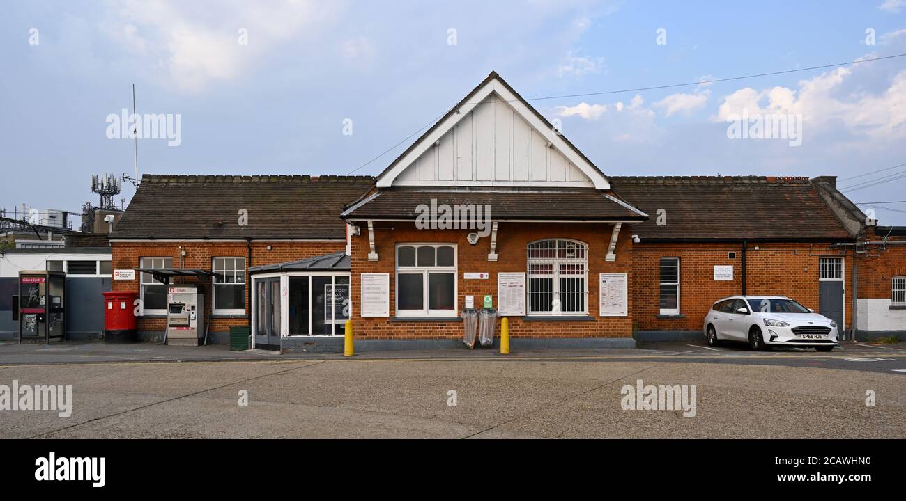 The railway station and booking hall entrance at Station Approach in the Essex town of Wickford.  Station now demolished (2021). Stock Photo