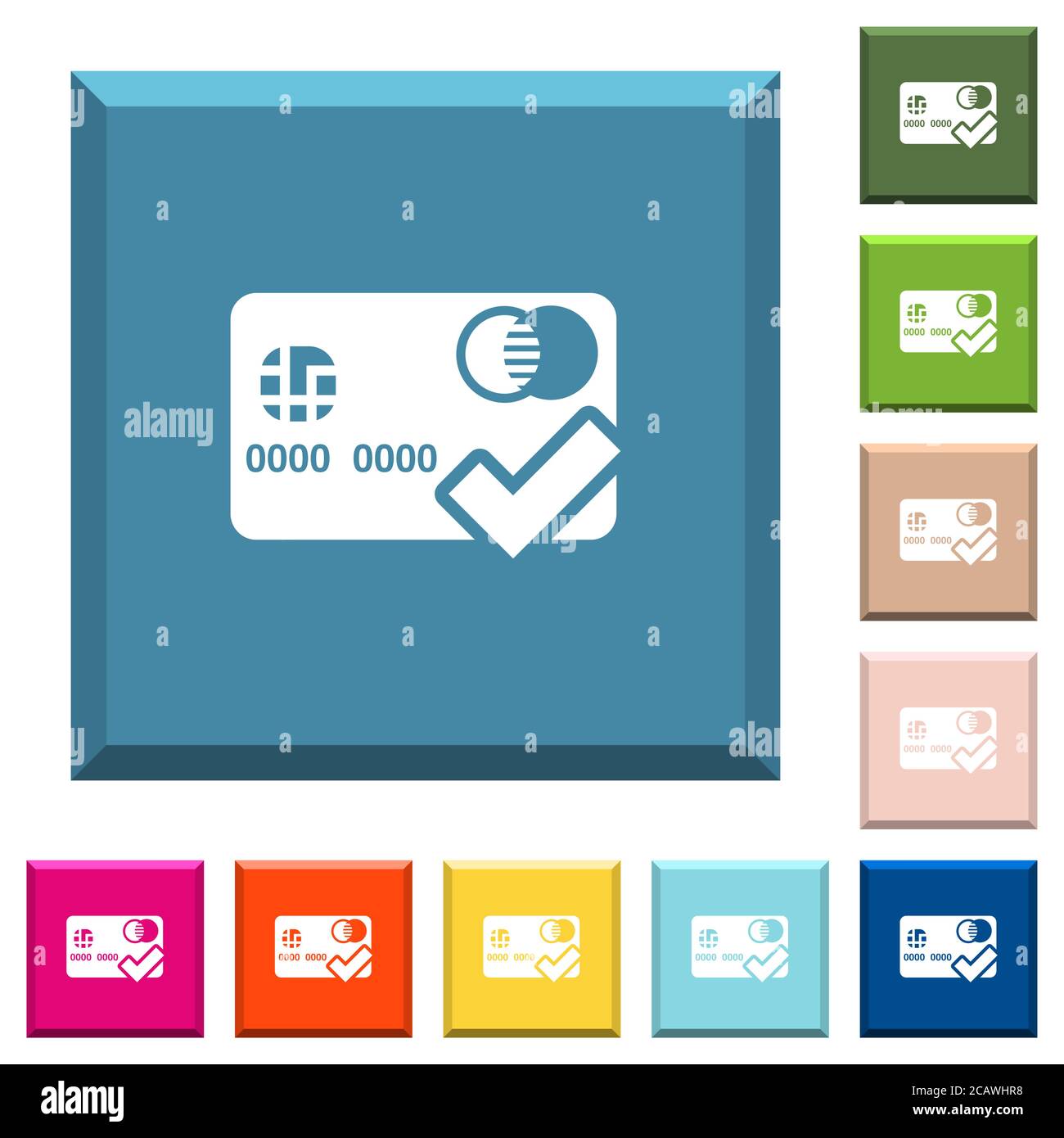 Accept credit card white icons on edged square buttons in various ...