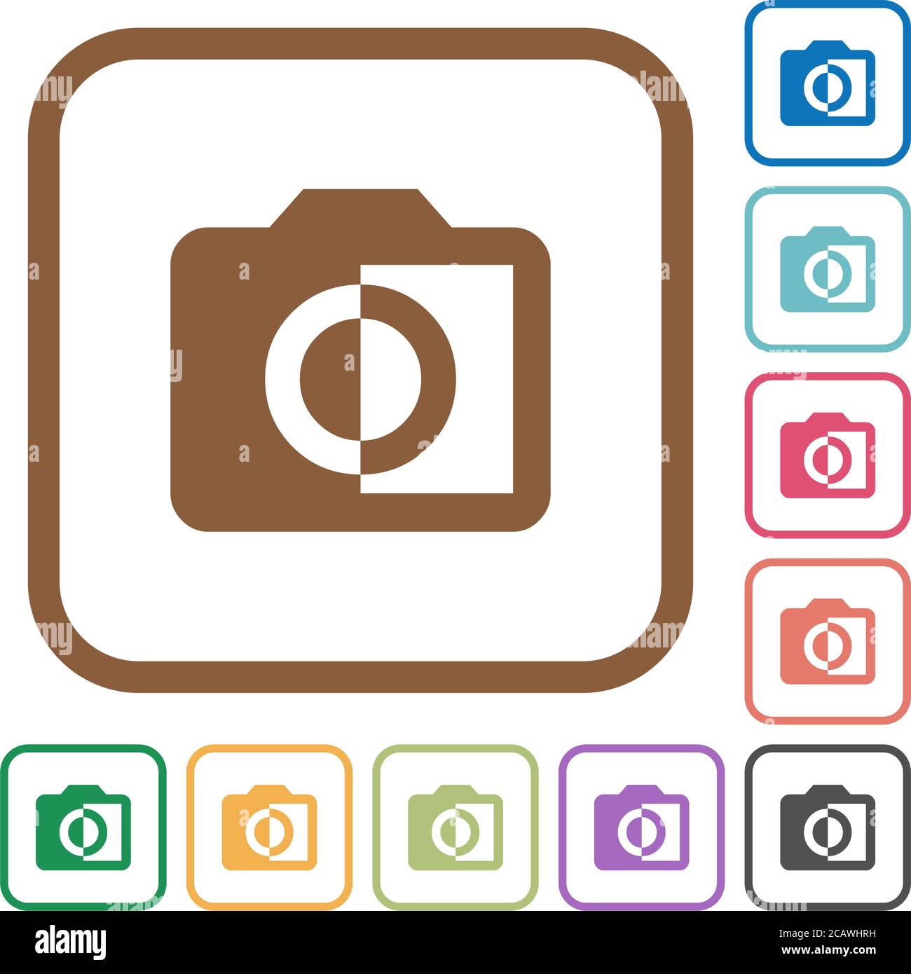 Monochrome photos simple icons in color rounded square frames on white ...
