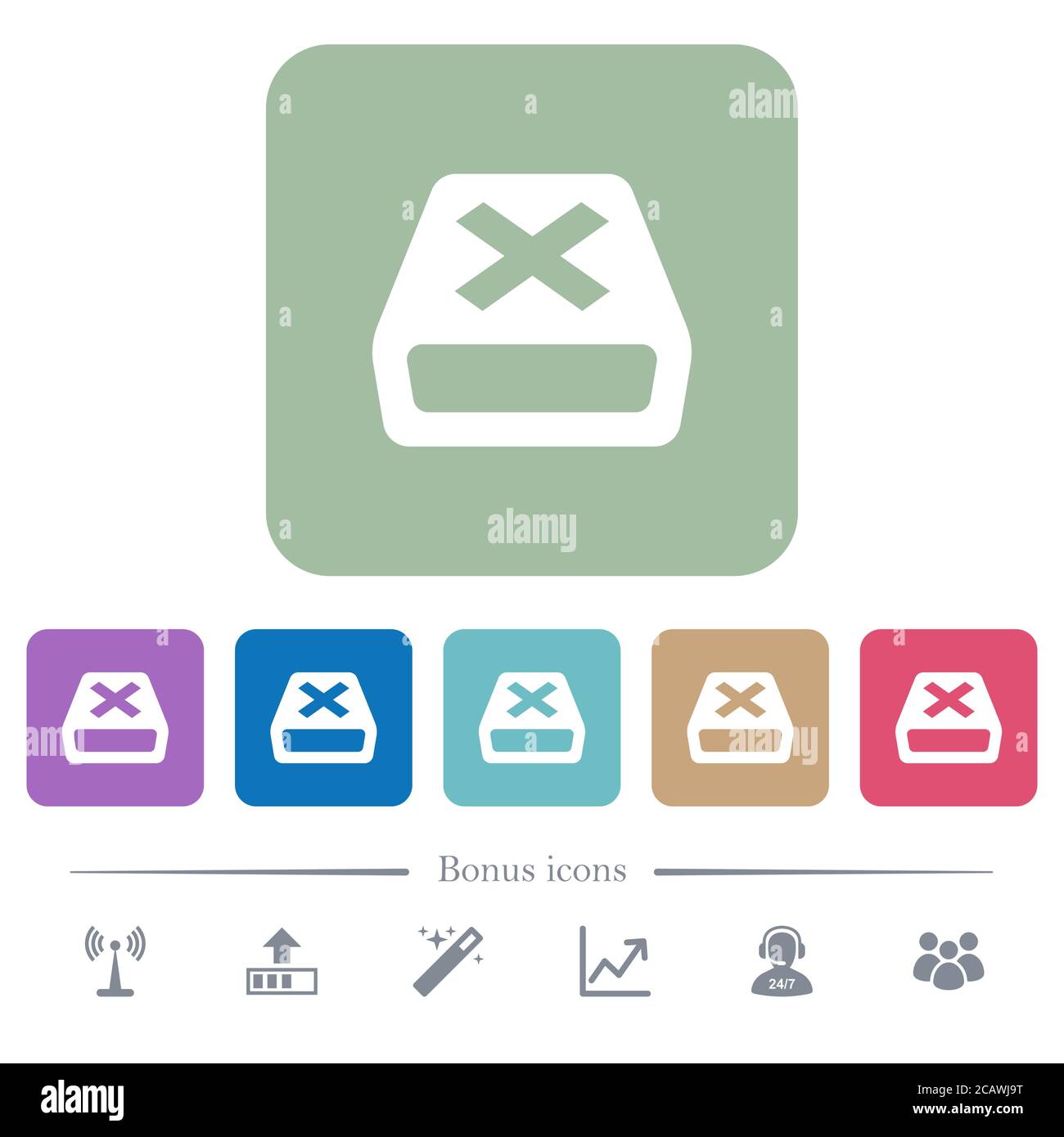 Uninstall white flat icons on color rounded square backgrounds. 6 bonus ...