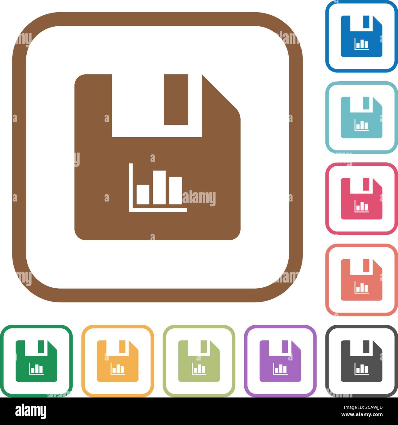 File statistics simple icons in color rounded square frames on white ...