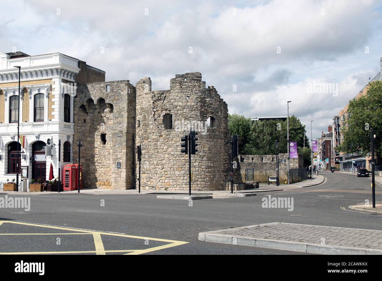 The Watergate Tower Ruin, 14th Century Medieval tax collection point, Southampton City Wall, England, UK, August 2020 Stock Photo