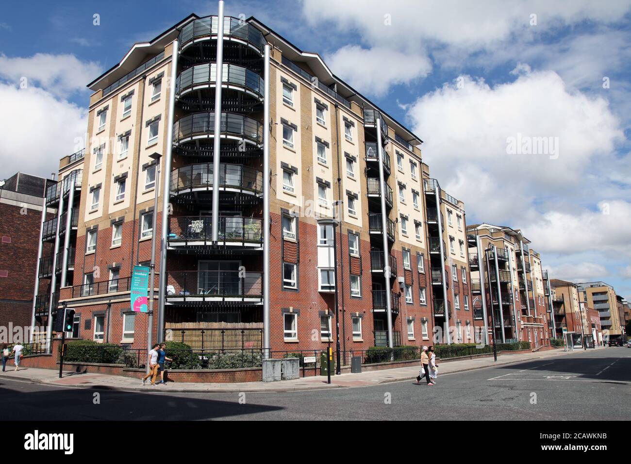 Modern apartments on corner of Briton Street and High Street, Southampton, England, UK, August