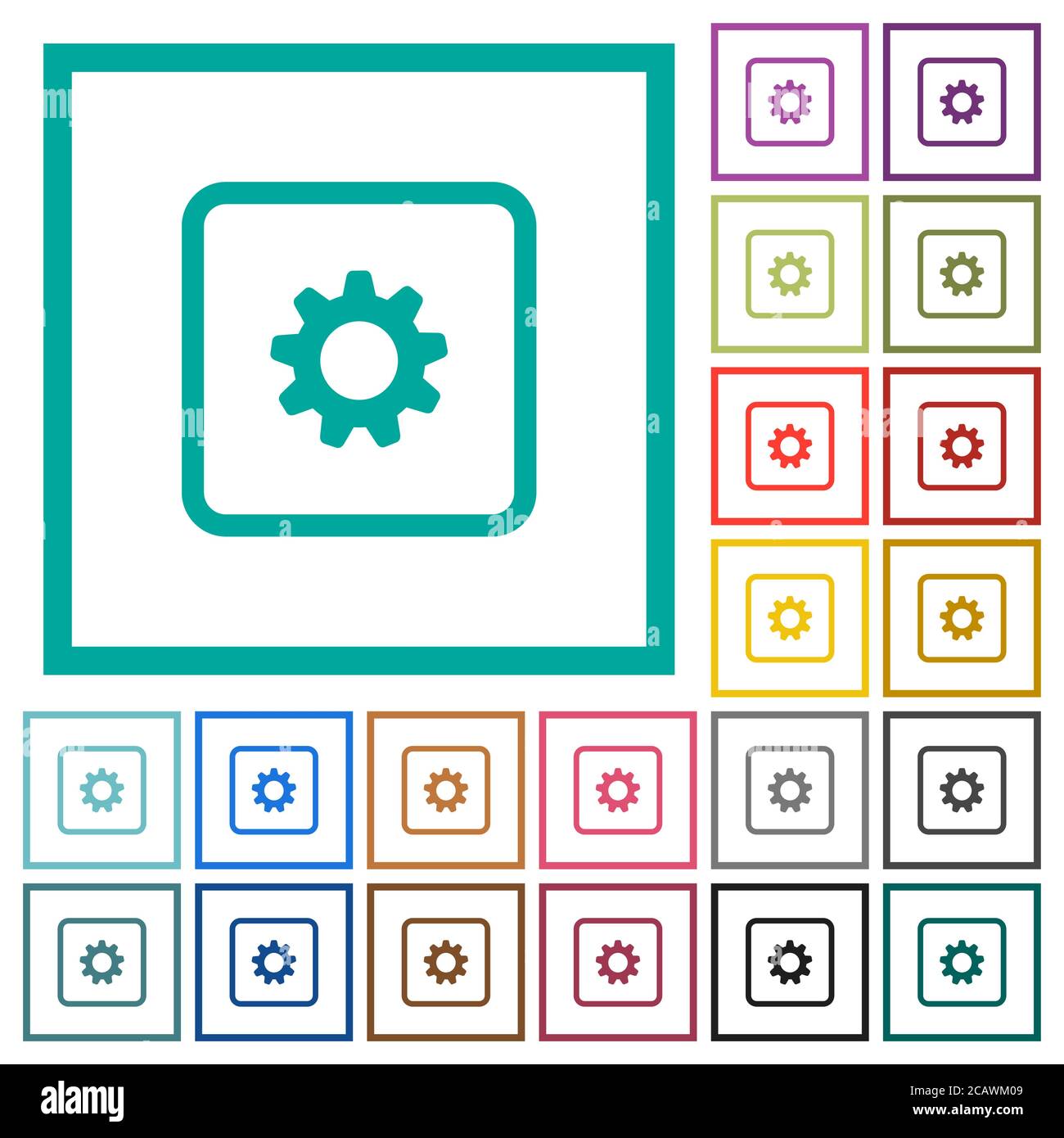 Object settings flat color icons with quadrant frames on white ...