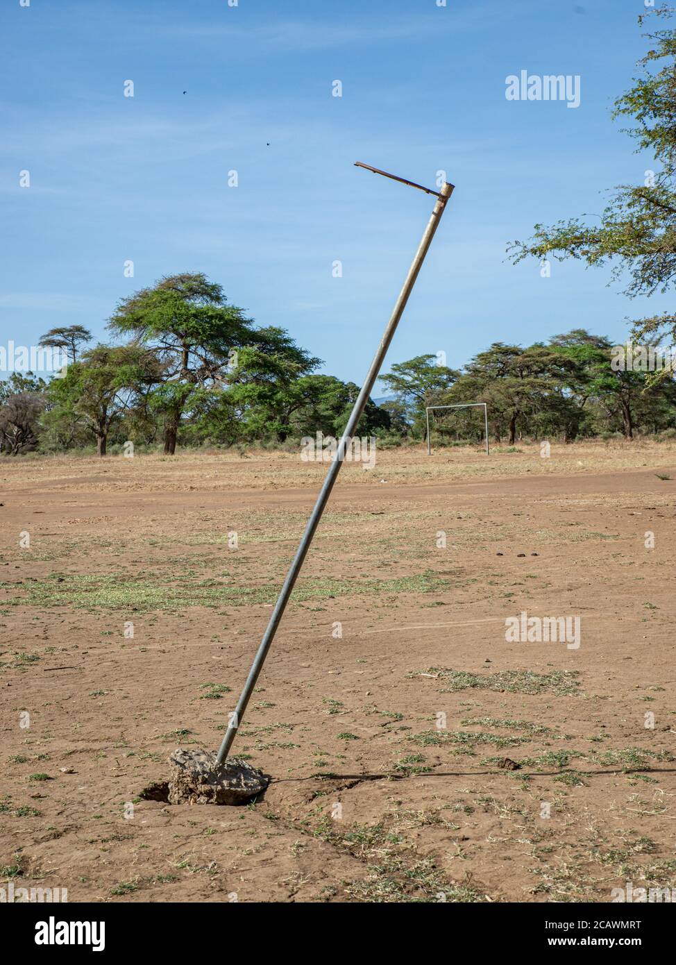 Battered basketball hoop in the countryside, Moroto District, Uganda