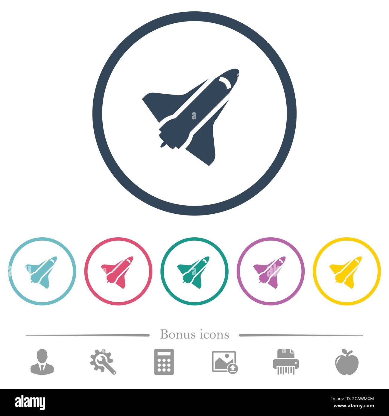 Space shuttle flat color icons in round outlines. 6 bonus icons ...