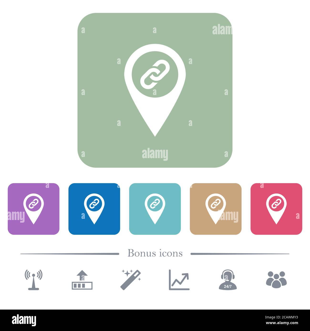 GPS map location attachment white flat icons on color rounded square ...
