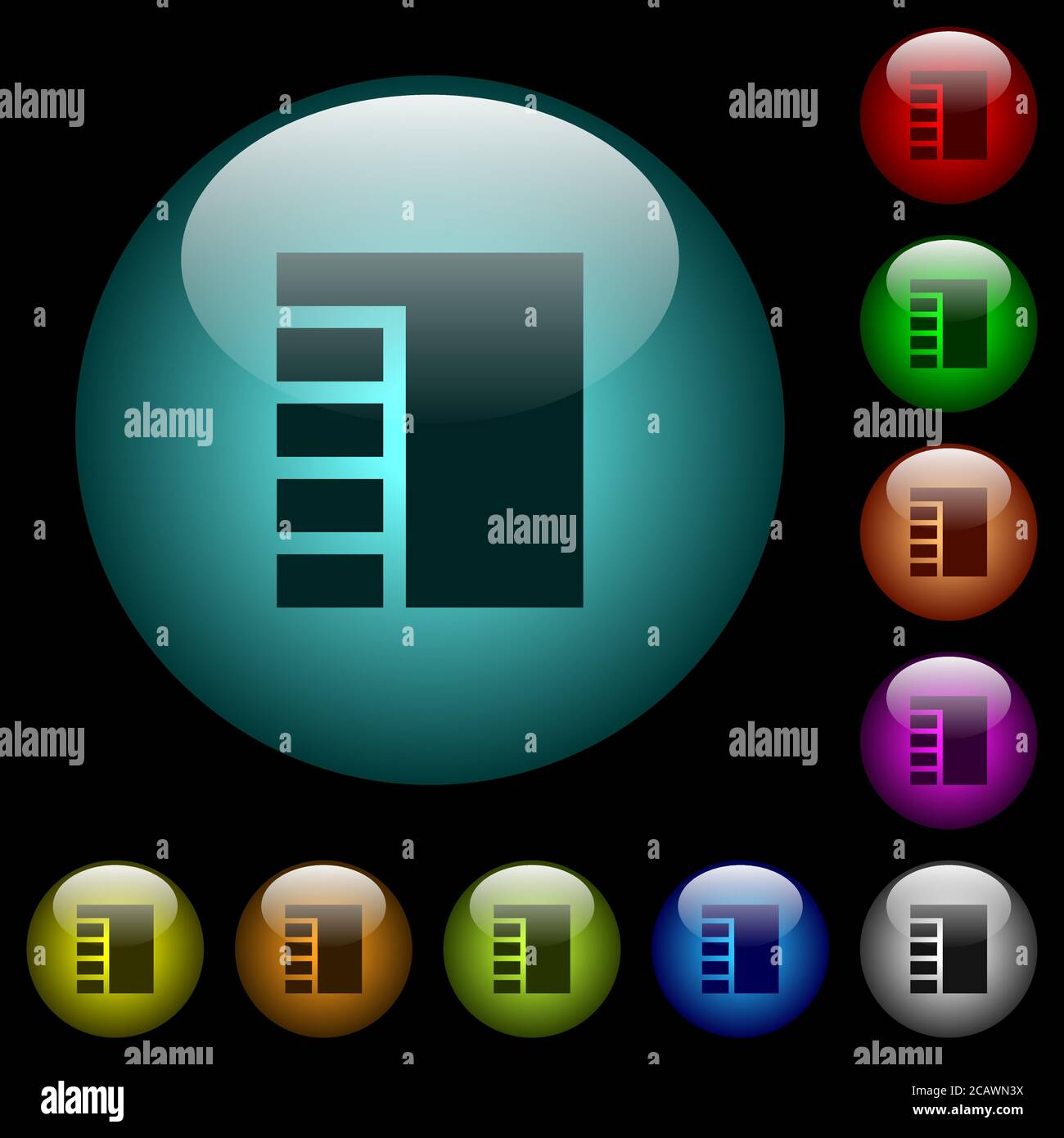 Vertical tabbed layout active icons in color illuminated spherical ...