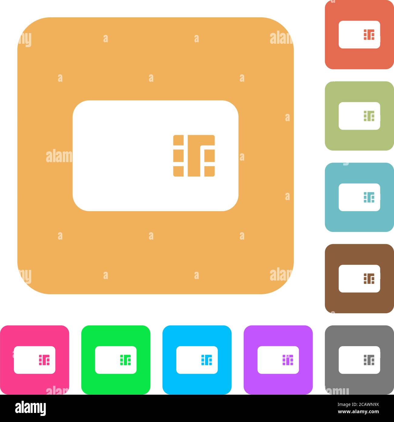 Chip card flat icons on rounded square vivid color backgrounds Stock ...
