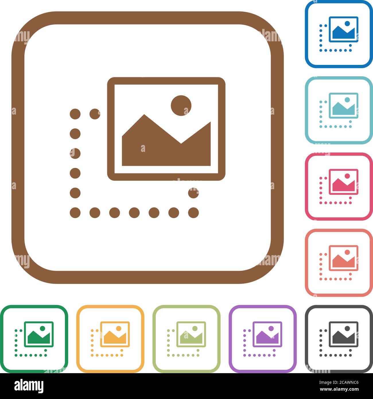 Drag image to top right simple icons in color rounded square frames on ...
