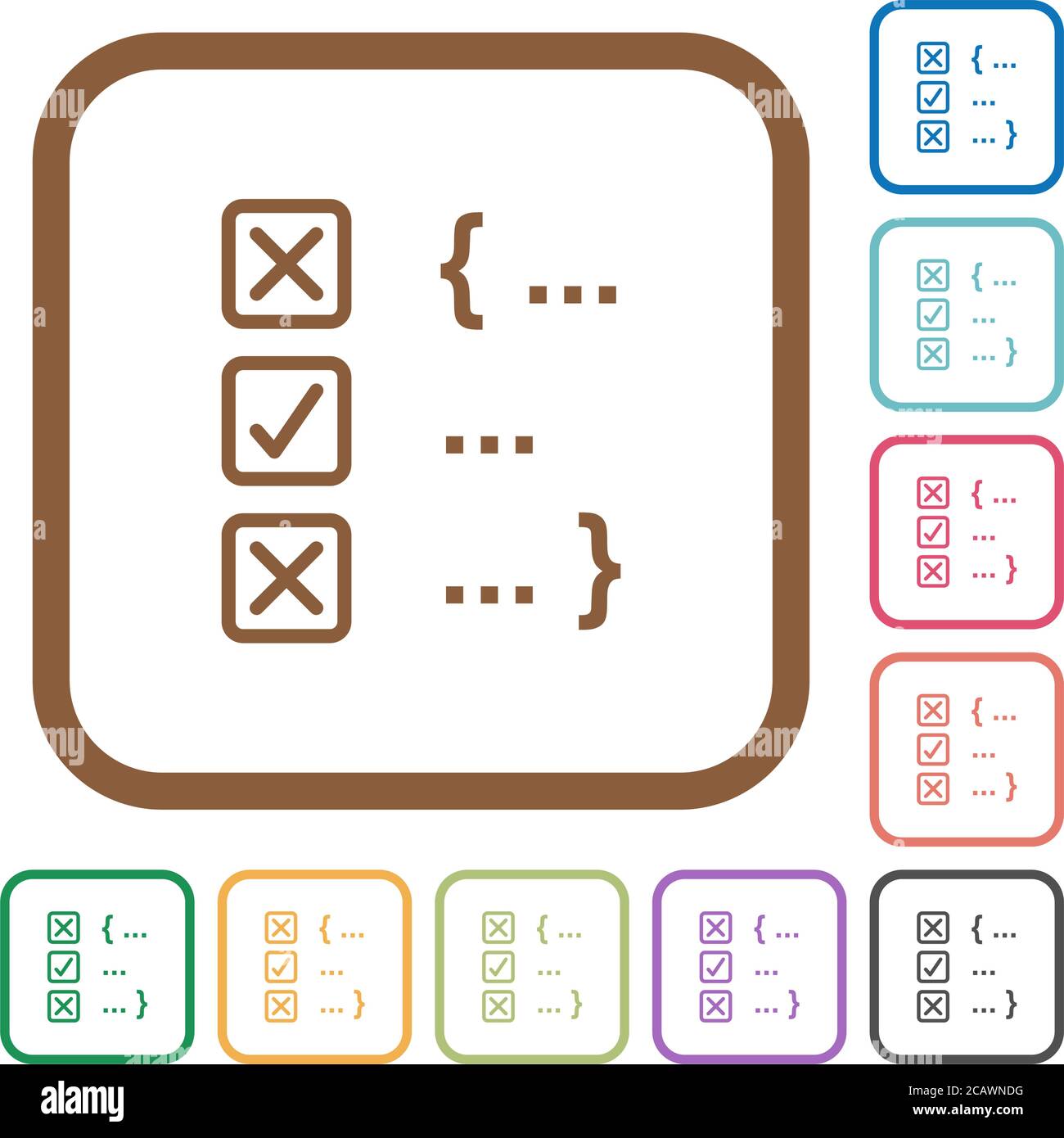 Source code checking simple icons in color rounded square frames on ...