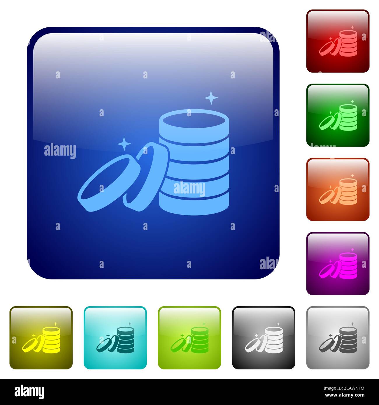 Stack of treasure icons in rounded square color glossy button set Stock ...