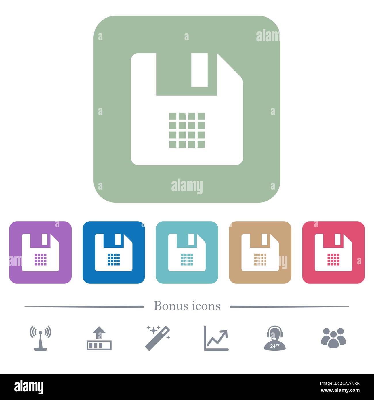 File grid view white flat icons on color rounded square backgrounds. 6 ...