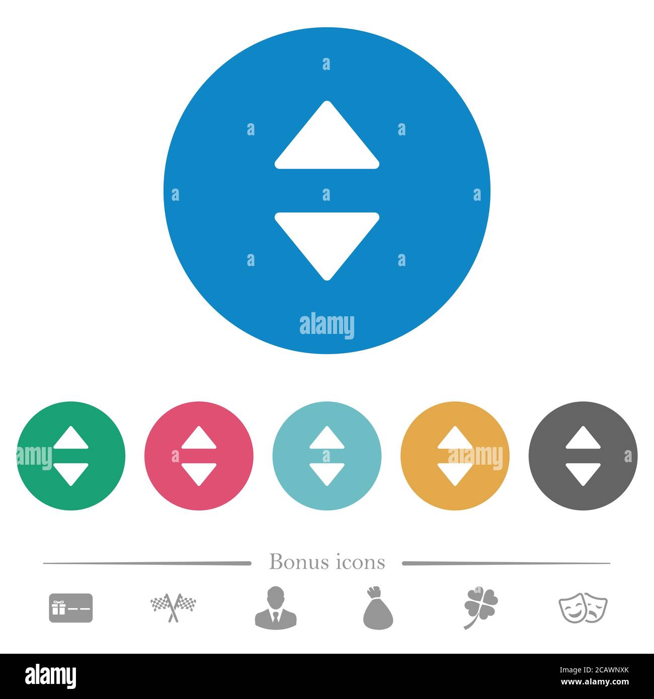 Vertical control arrows flat white icons on round color backgrounds. 6 ...