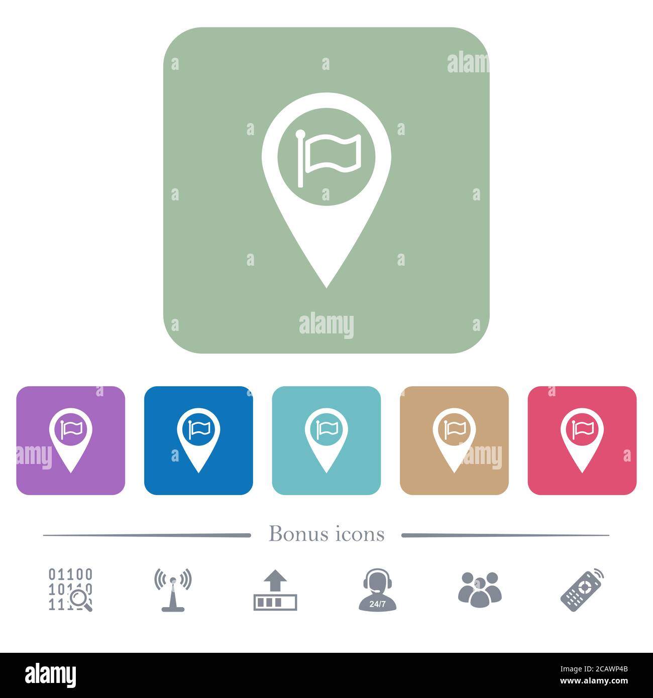 Destination GPS map location white flat icons on color rounded square ...