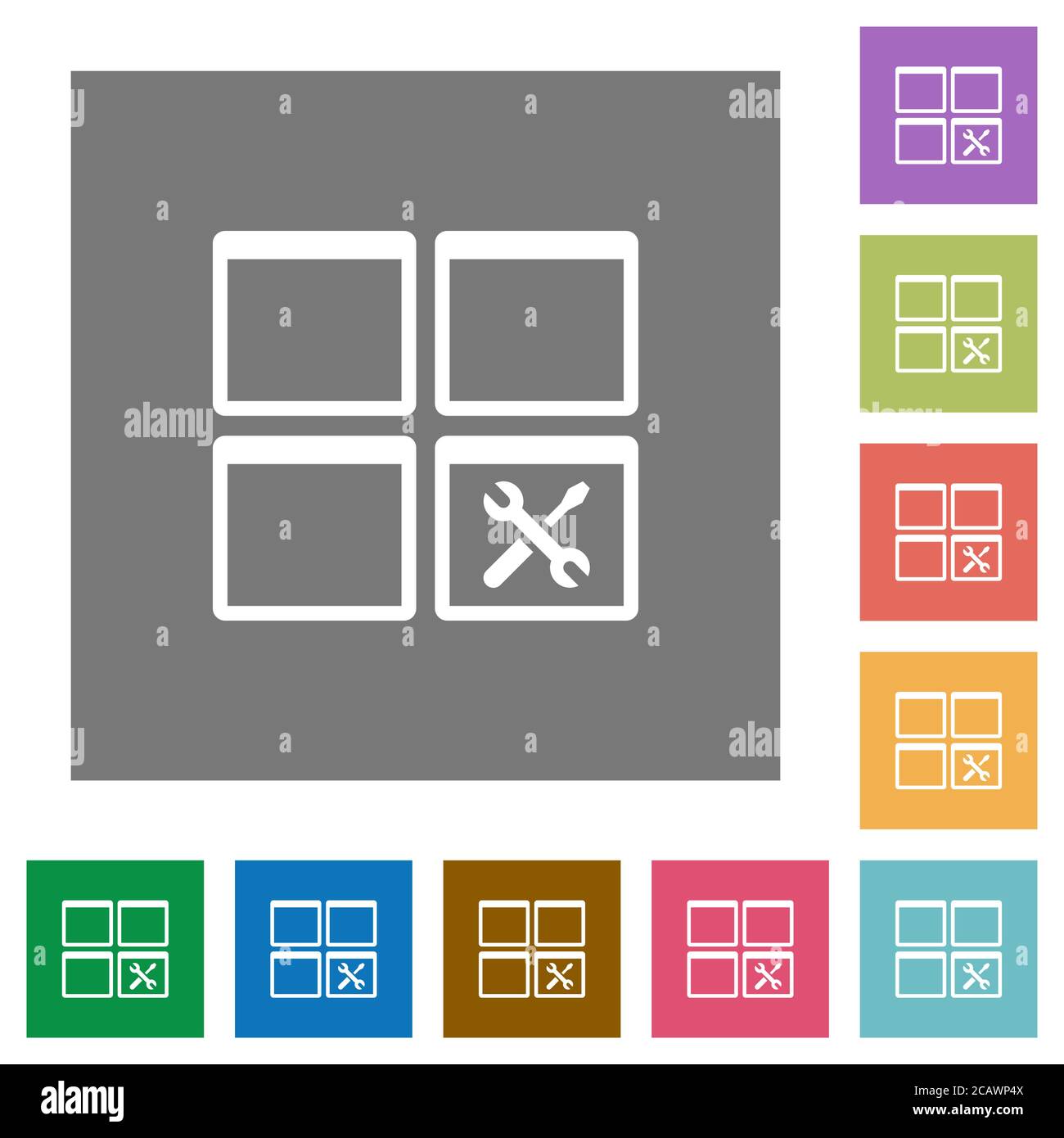 Dashboard tools flat icons on simple color square backgrounds Stock Vector
