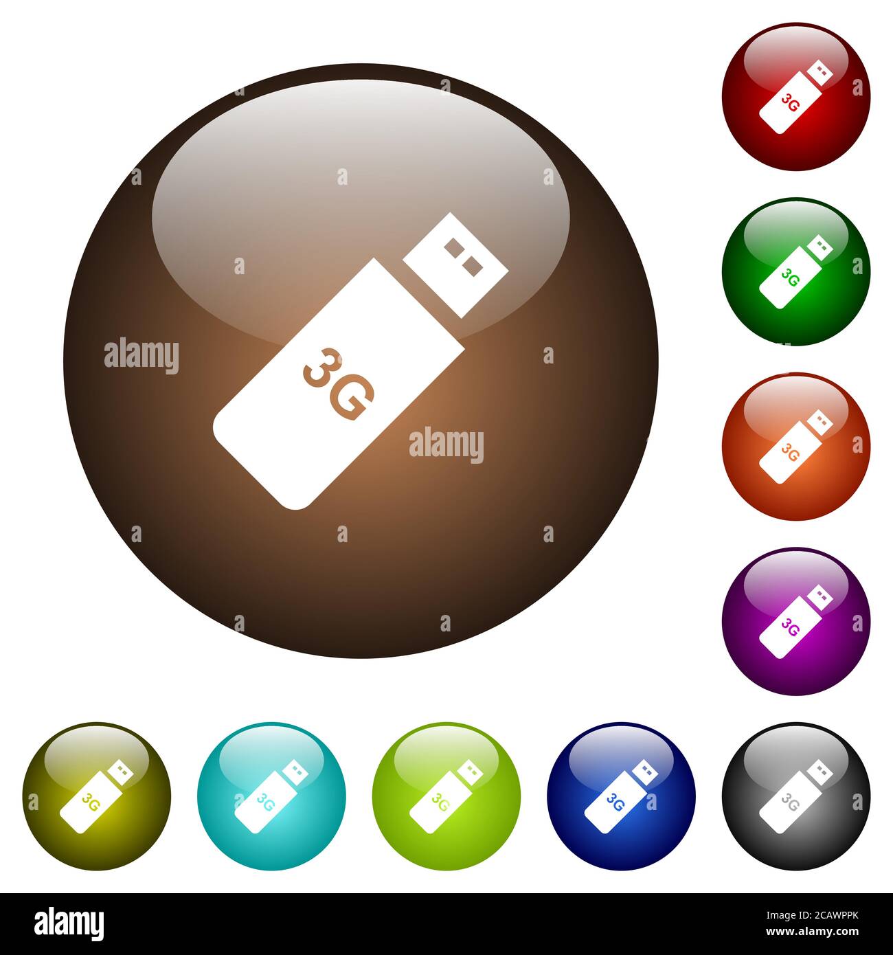 Third generation mobile stick white icons on round color glass buttons ...