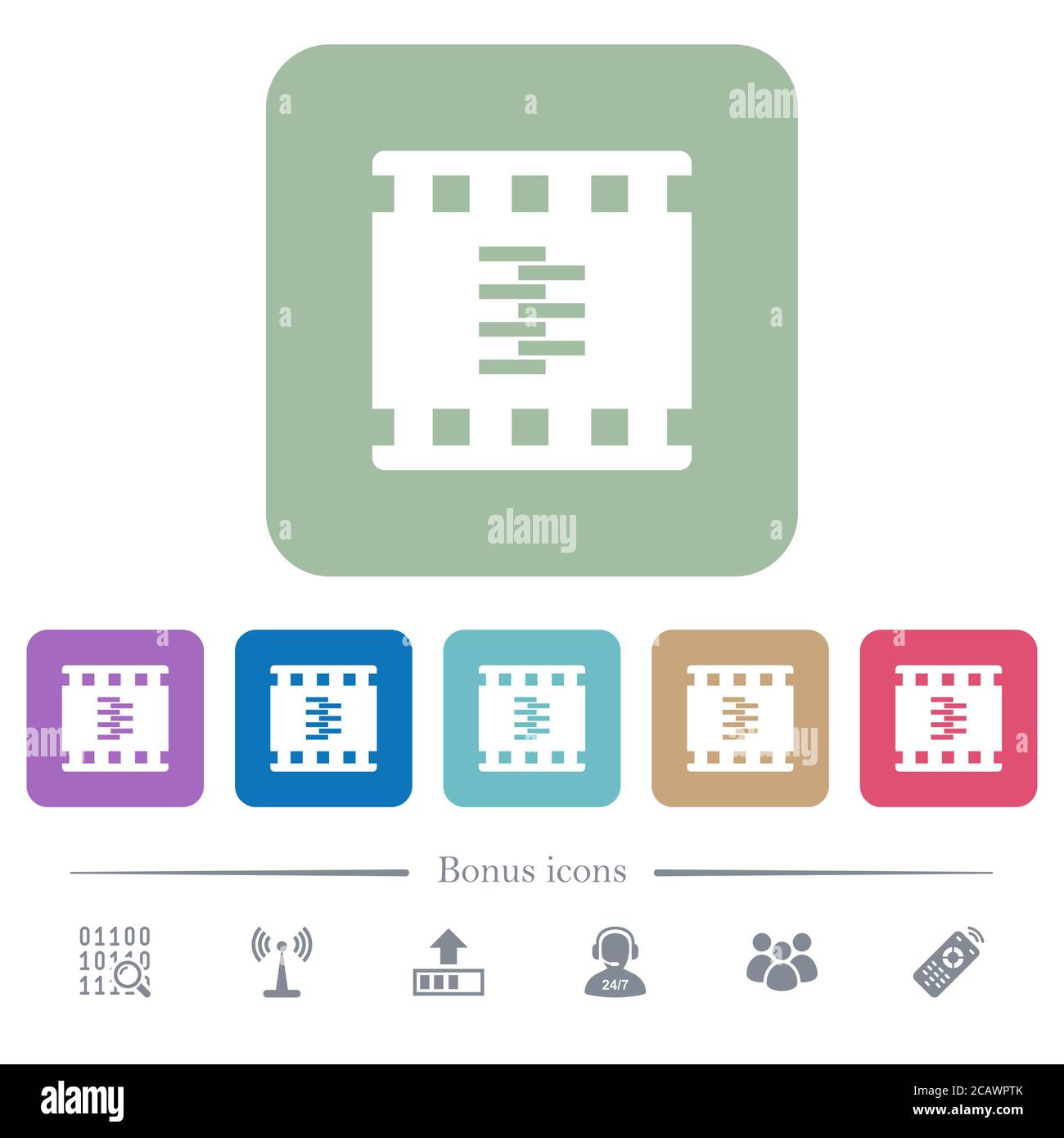 Compress movie white flat icons on color rounded square backgrounds. 6 ...