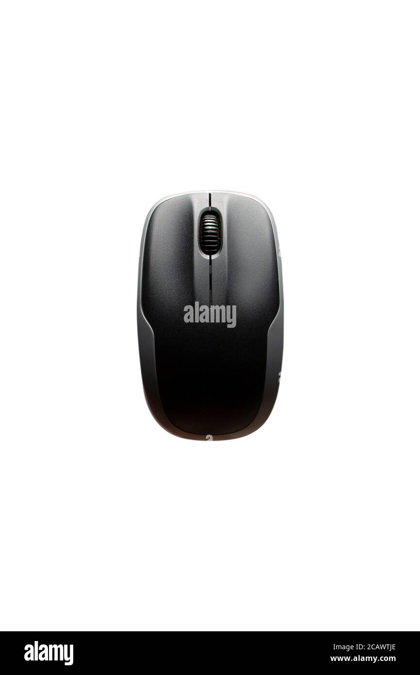 above view of computer mouse on white background. Stock Photo