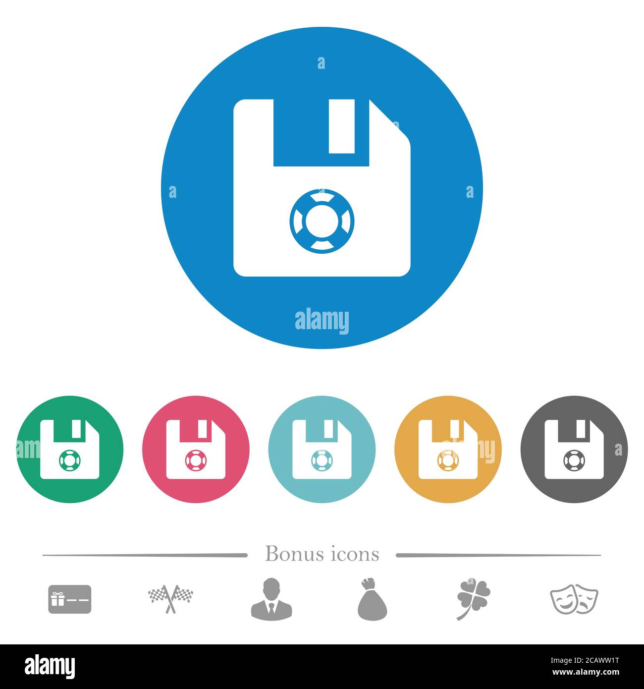 Help file flat white icons on round color backgrounds. 6 bonus icons ...
