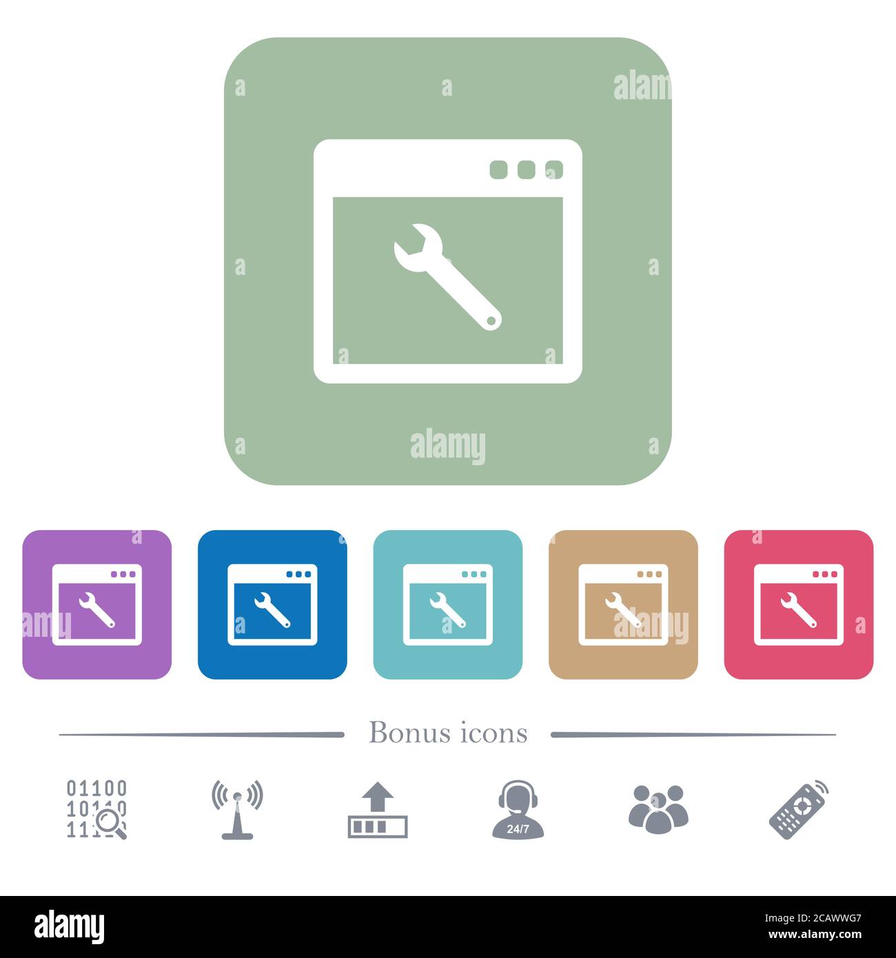 Application maintenance white flat icons on color rounded square ...