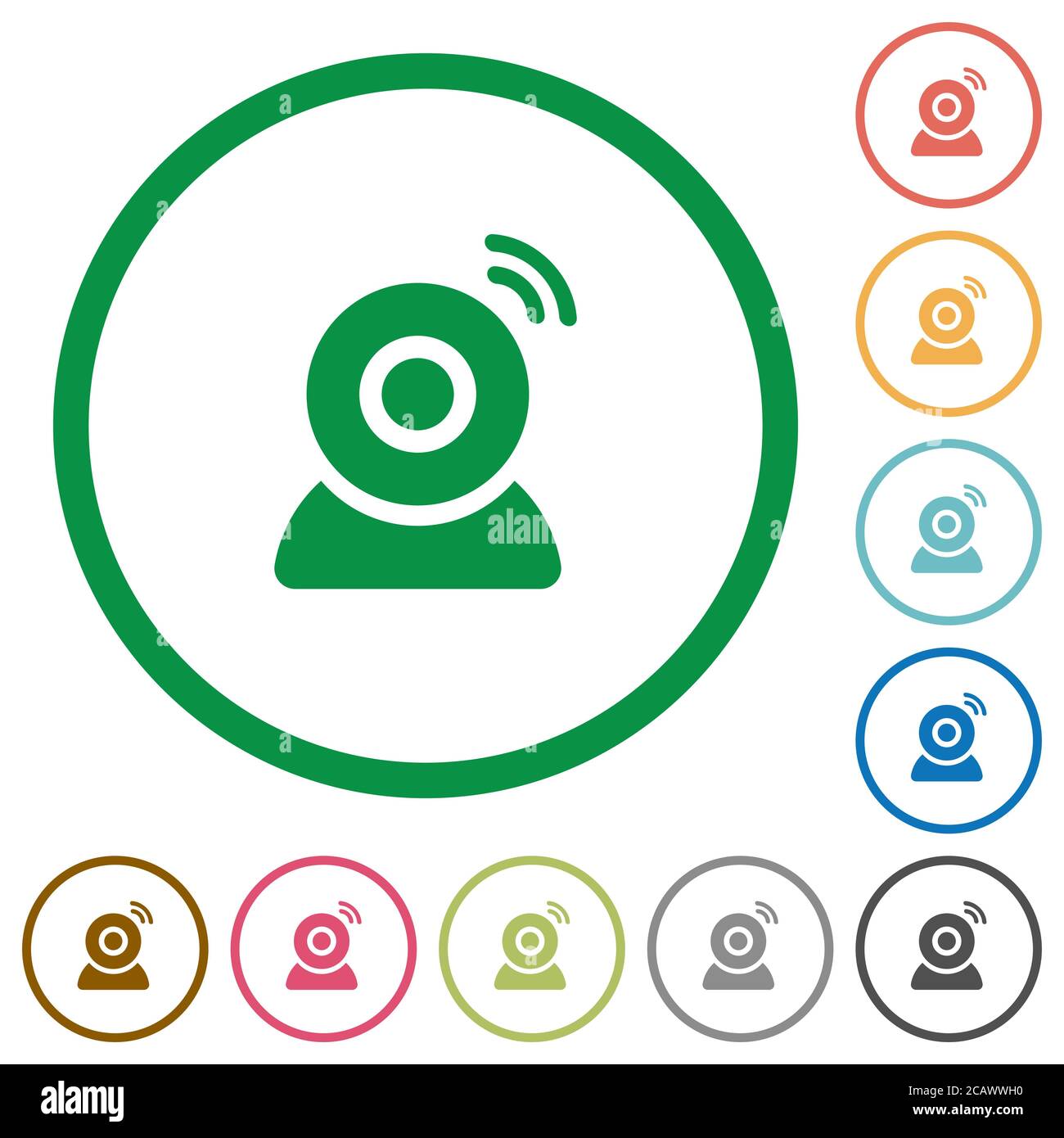 Wireless camera flat color icons in round outlines on white background ...