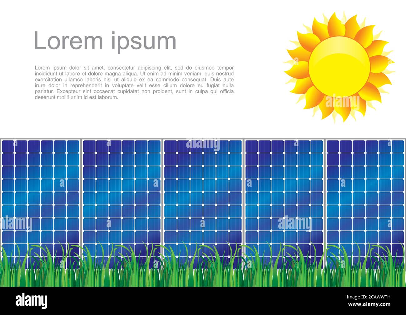 Solar panels, Solar power. Photovoltaic panel exposed to sunlight. Vector image Stock Vector