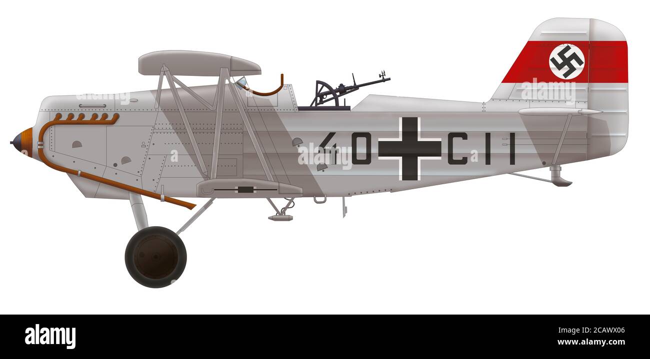 Heinkel He 45 (40+C11) of the Luftwaffe reconnaissance group Aufkl.Gr.(F)/124, mid 1930s Stock Photo