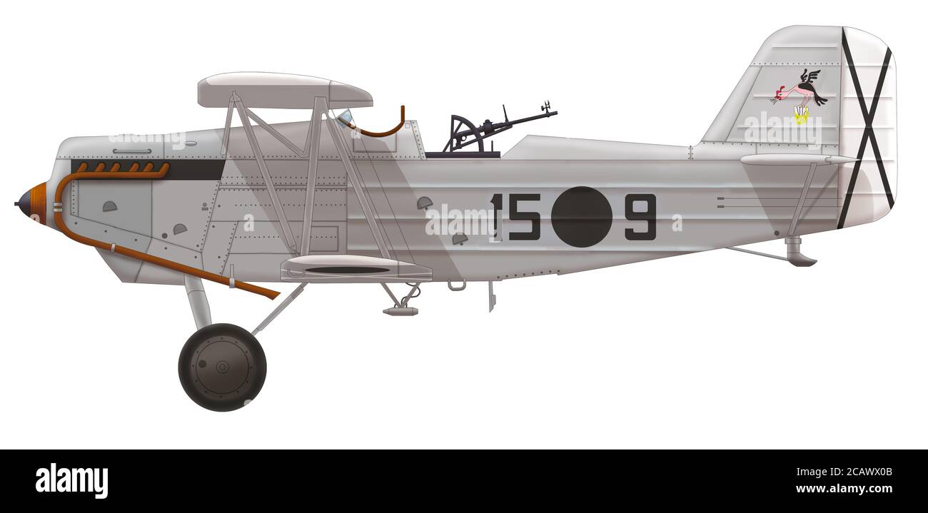 Heinkel He 45 (15○9) of the Group 6-G-15 of the Spanish National Aviation, 1938 Stock Photo