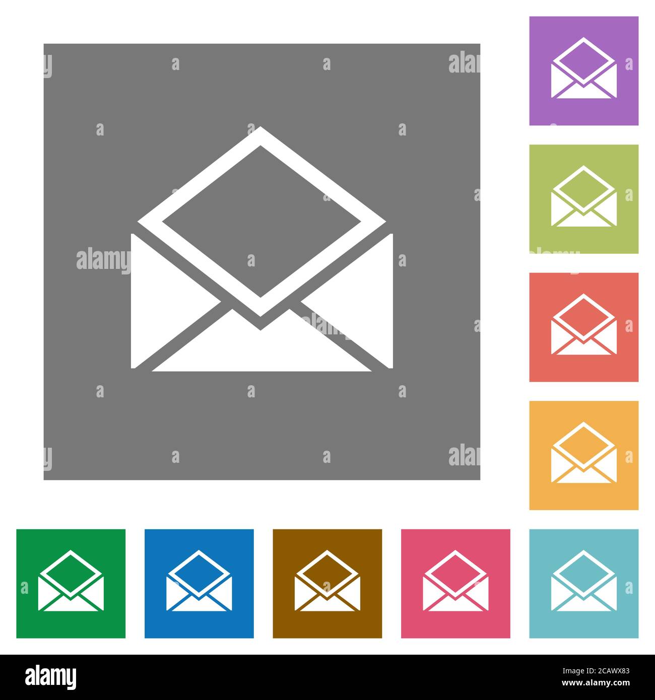 Open mail flat icons on simple color square backgrounds Stock Vector ...