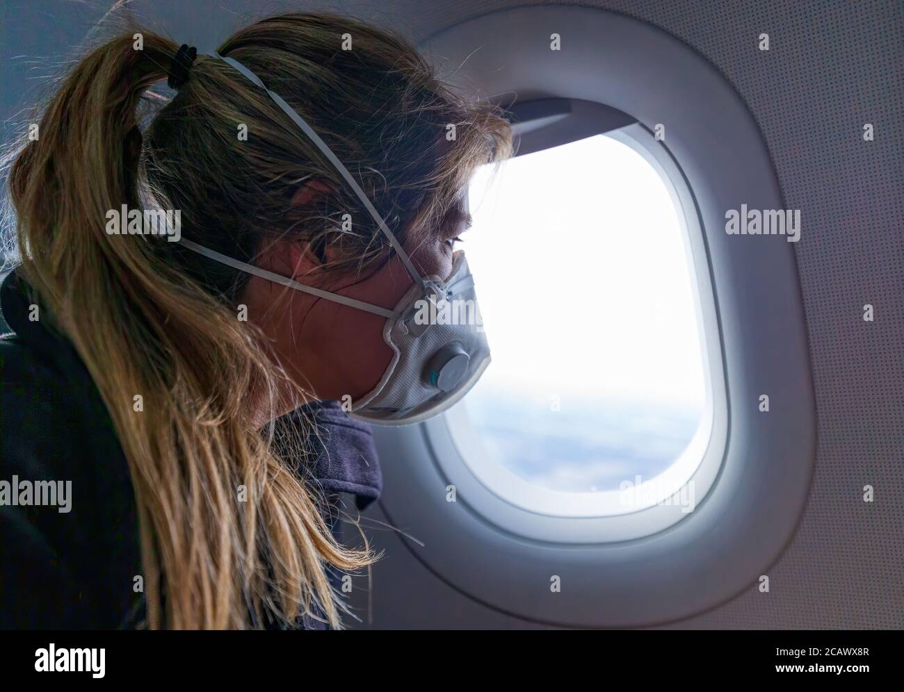 Airplane woman mask hi-res stock photography and images - Alamy