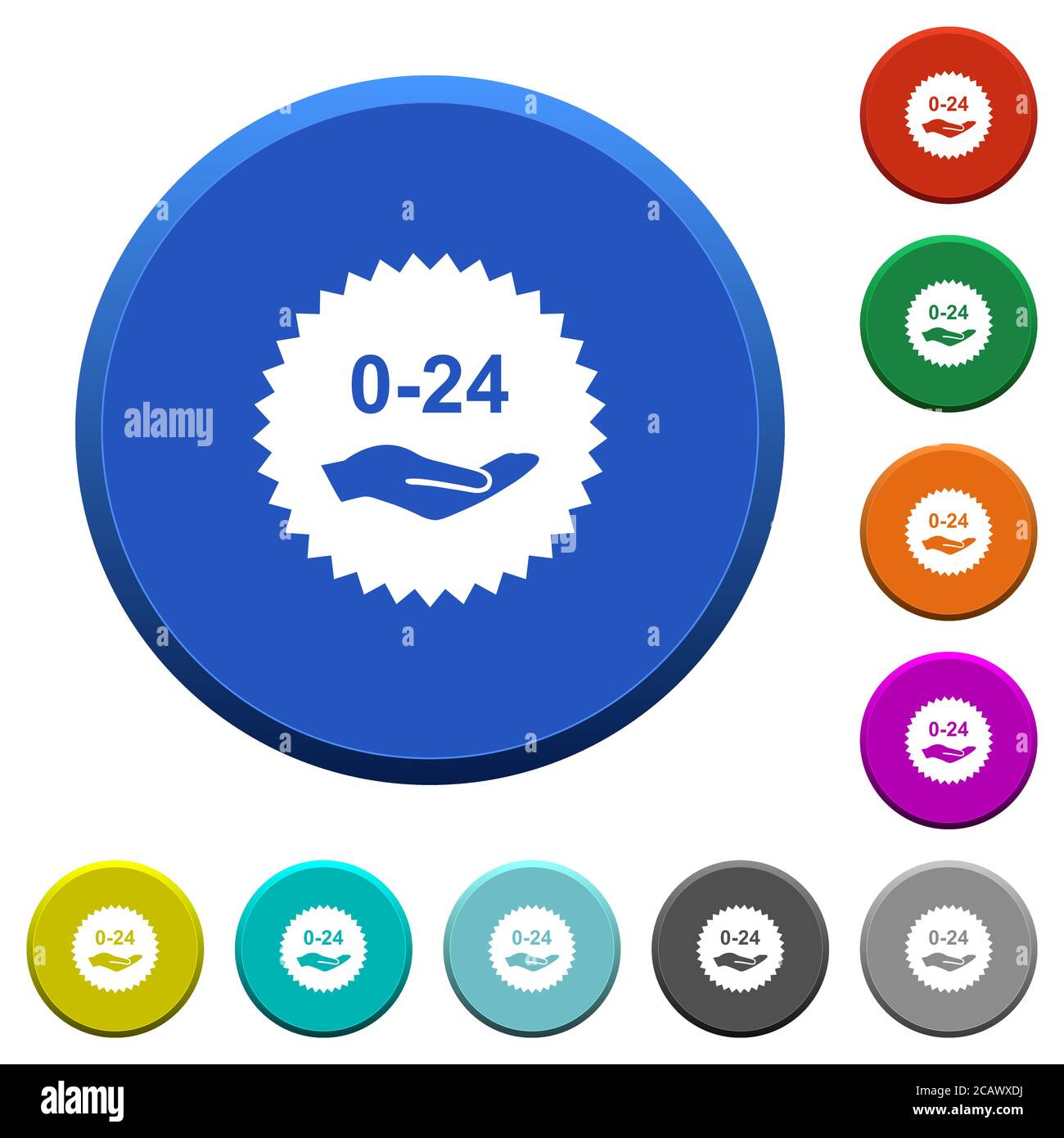 24 hours service sticker round color beveled buttons with smooth ...