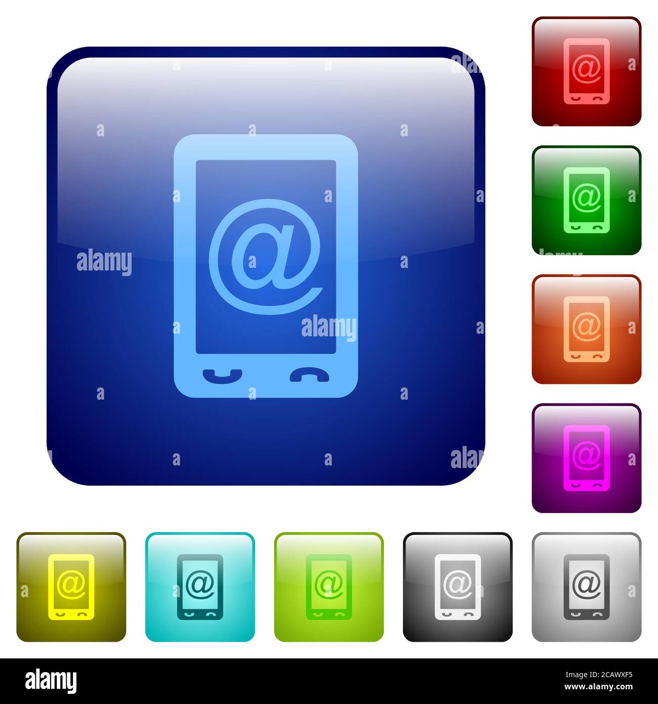Mobile mailing icons in rounded square color glossy button set Stock Vector