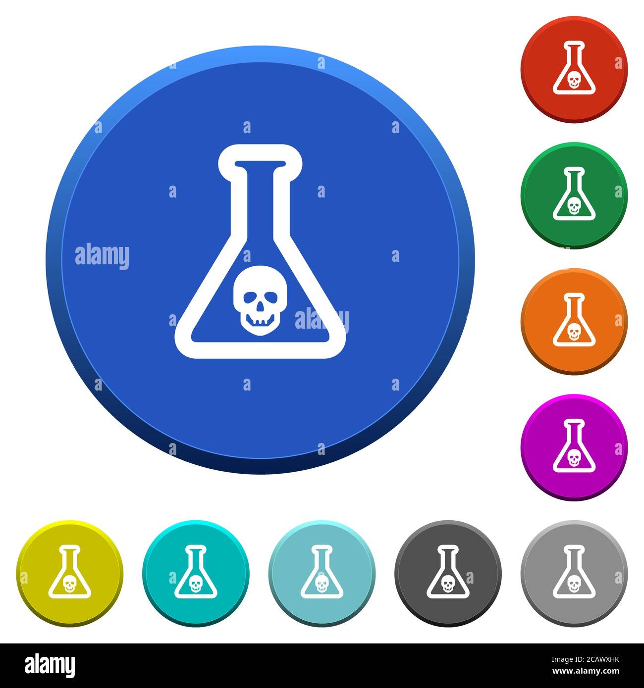 Dangerous chemical experiment round color beveled buttons with smooth ...
