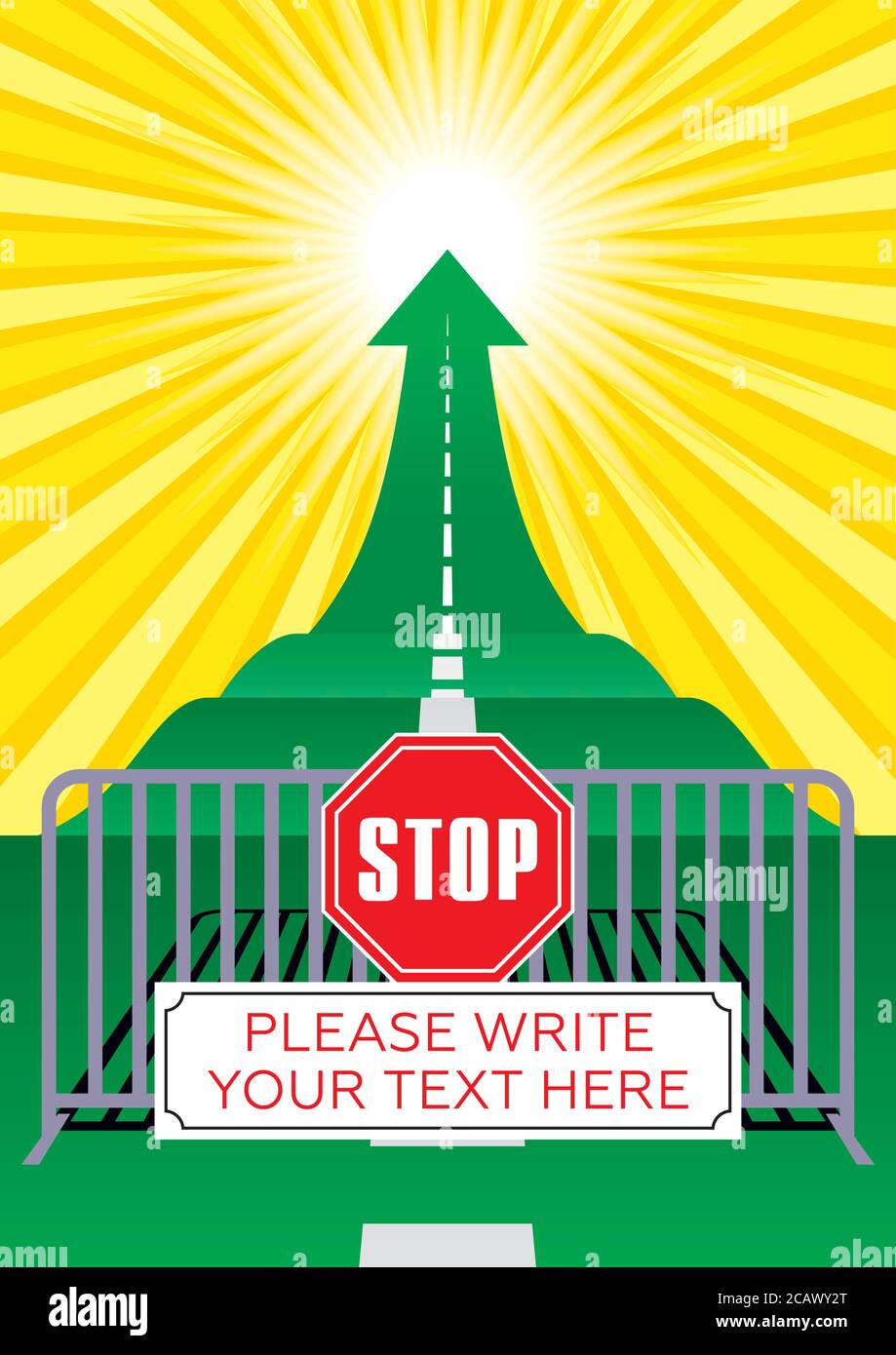 STOP sign, safety fence barrier with stop sign, Concept of the road to