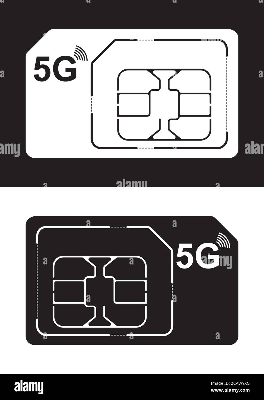 Technologies 5G, SIM card for mobile cellular communication. Concept of wireless high speed internet connection. Symbol for web and mobile, Stock Vector
