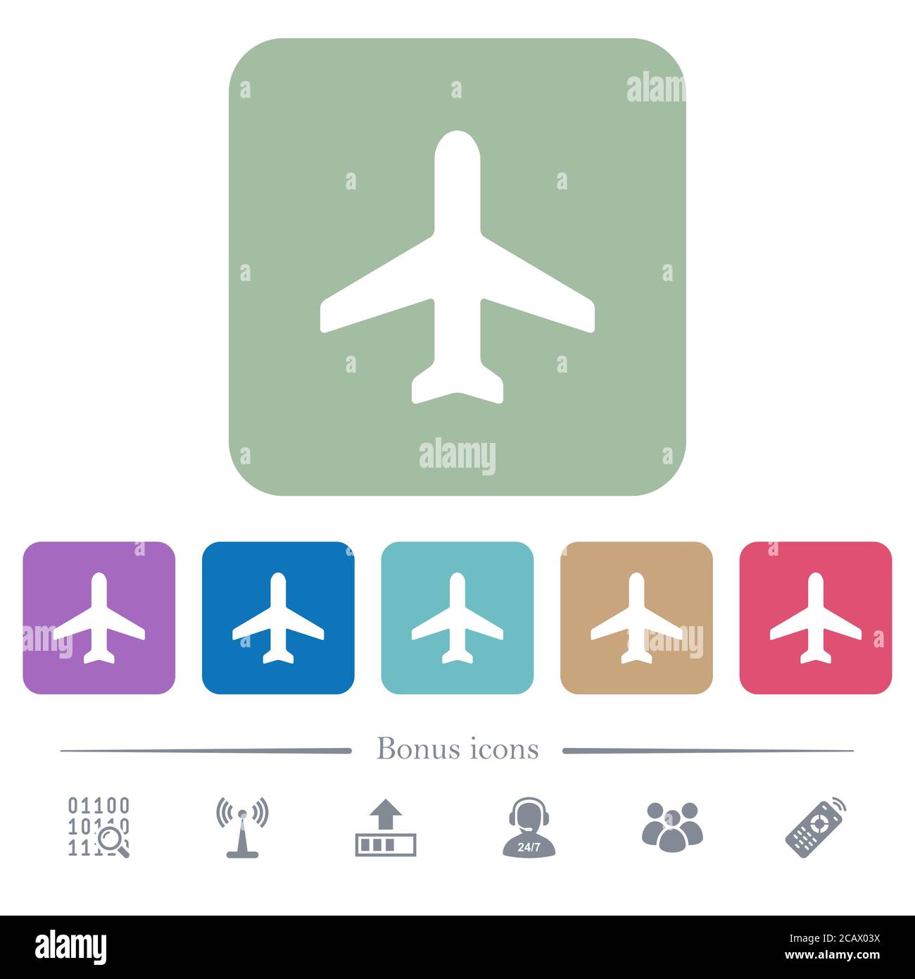 Airplane white flat icons on color rounded square backgrounds. 6 bonus ...